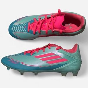 Adidas F50 League Messi Firm/ Multiground Teal and Pink Soccer Cleats
